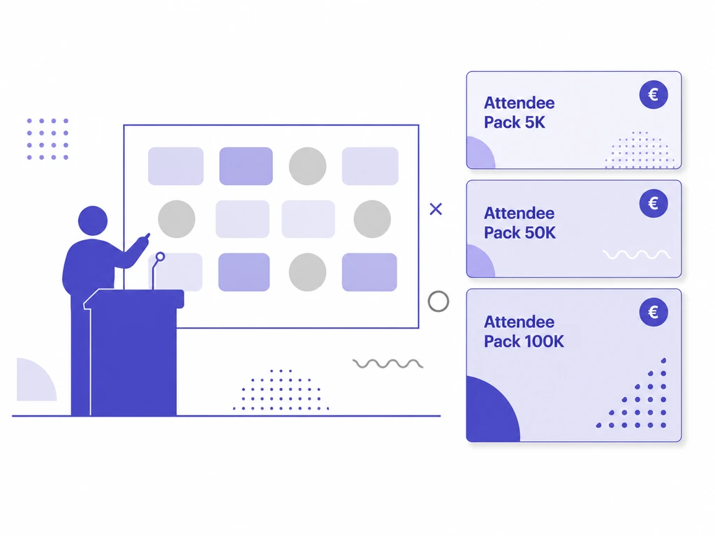 Illustration: Microsoft Teams Town Hall stage with three tiered Attendee Pack sizes